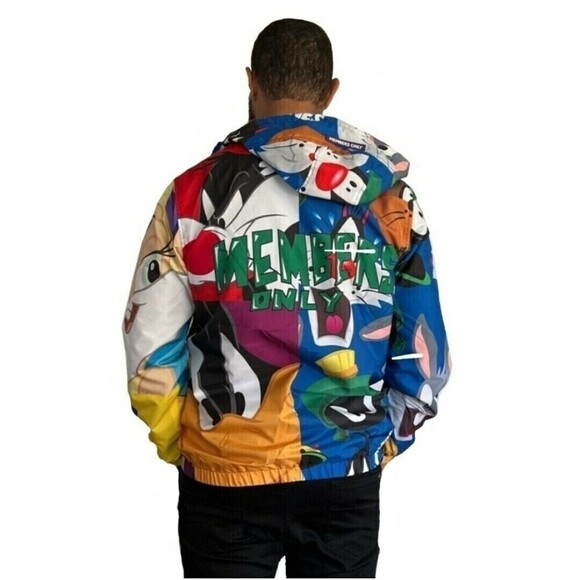 Members Only Mens size Small Looney Tune hooded Windbreaker Jacket Bugs Bunny - Picture 3 of 16